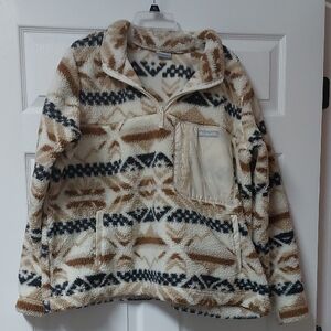 Columbia Tan and Black Patterned Fleece Pullover